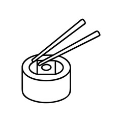 Sushi roll with chopsticks icon in minimalistic style