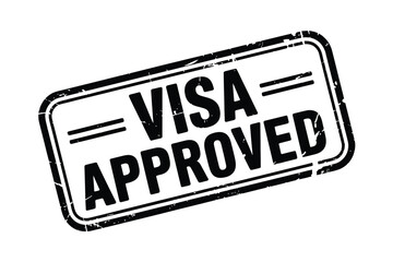 A black and white rubber stamp with the words visa approved in bold letters on a white background
