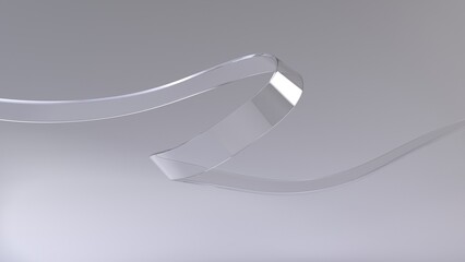 Clear glass flowing abstract shape on bright background