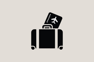 A graphic of a suitcase with a plane ticket sticking out against a light colored background