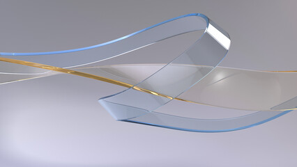 Blue and gold glass flowing abstract shapes on bright background