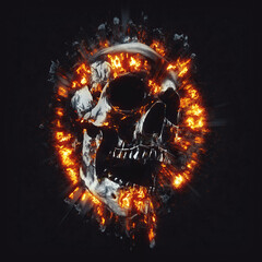 Dark skull with glowing embers and flames - jaws wide open