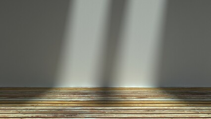 Empty room with hard wood floor and rays of light coming from above - graphic presentation template