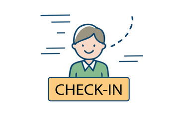 Illustration of a person standing behind a check in sign with decorative lines around their head