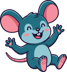 Obraz premium Happy cartoon mouse character sitting and waving with cheerful expression vector illustration 