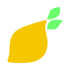 Abstract lemon fruit vector icon. Yellow lemon with green leaf in flat minimal style, perfect for kids’ books or educational design.