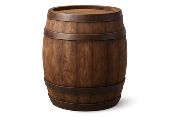 Fototapeta premium Classic wooden barrel, ideal for aging wine, whiskey, or other spirits, presented on a transparent background for easy integration into designs