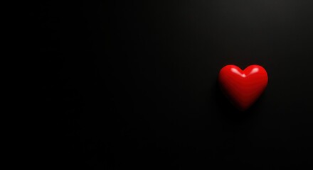 Fototapeta premium Red Heart Symbol on Black Background, Minimalist Valentine's Day Concept