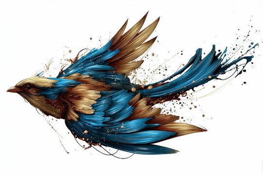Colorful bird is flying. Its wings look like paint.