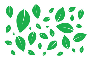 Naklejka premium Green Leaf Vector Illustration with Falling Leaf Pattern on White Background