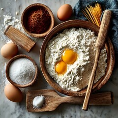 Preparing dough with fresh egg high resolution picture