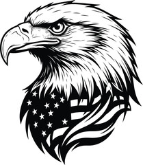 Obraz premium Bold graphic of an American bald eagle head with the US flag.