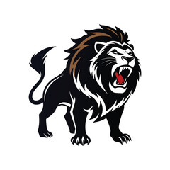 Roaring Black Lion Mascot Logo – Fierce Wild Animal Vector Illustration