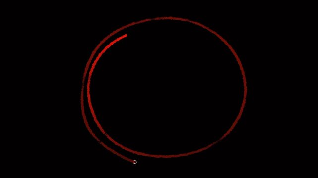 4k video of hand drawn red circle animation. Animated hand drawn red circle. Red circle design element isolated on transparent background