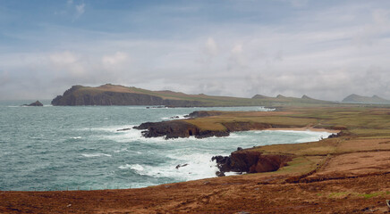 Clogher Strand view in county Kerry, Ireland. Stunning nature scene with picturesque coastline,...