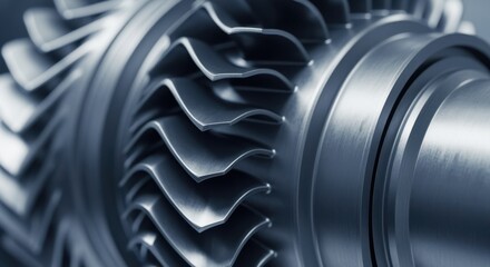 Abstract detail of rotating turbine part emphasizing metallic texture.
