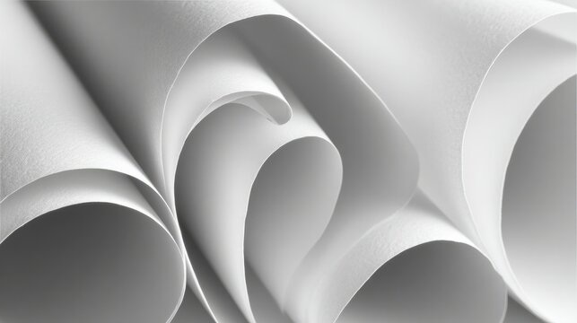 Close-up image of rolled white sheets of paper used as a background texture
