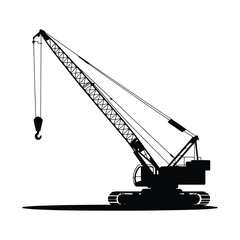Silhouette of a Crawler Crane Heavy Construction Equipment Isolated on White Background