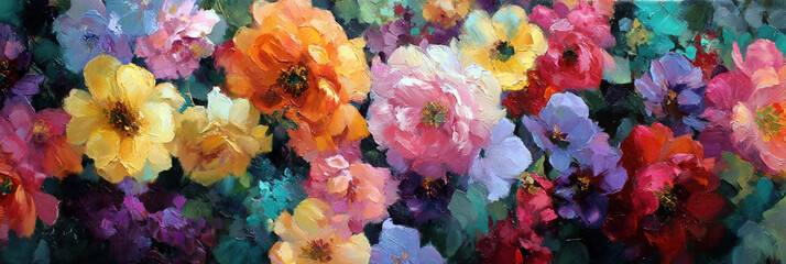 A Vibrant Tapestry of Floral Hues An Impressionistic Garden Bursting with Colorful Blossoms in Full Bloom