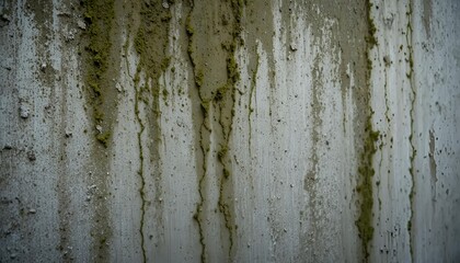 Obraz premium Close-up of weathered concrete wall with moss stains and water marks, urban decay style, gritty texture.