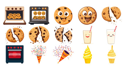 Set of National Chocolate Chip Cookie Day Flat Vector Illustration on Transparent Background	