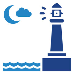 Lighthouse dual tone blue color icon, mini illustration for ocean, marine, sea and nautical UI, UX kit, app and web development, digital or print