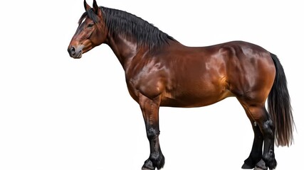 A majestic brown horse stands proudly, isolated on white background, its powerful muscles and elegant form on full display - Powered by Adobe