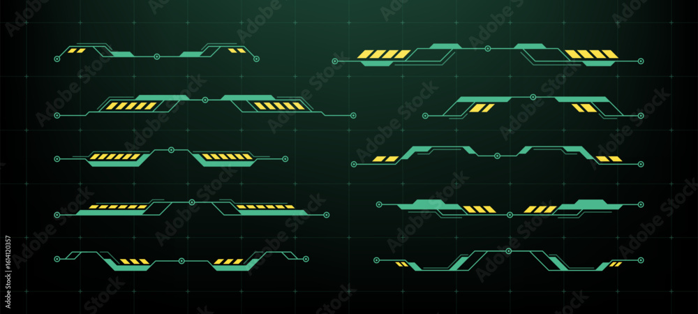 Aufkleber futuritic hud vector graphic elements representing digital data streaming, retro color visualization