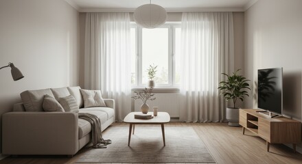 Fototapeta premium Serene Living Room Interior with Natural Light and Minimalist Decor