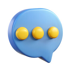 3d blue speech bubble with yellow dots isolated on transparent background