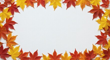 Autumn Leaves Frame: A vibrant autumn leaf arrangement, featuring red and yellow foliage, elegantly frames a space, perfect for seasonal messaging.