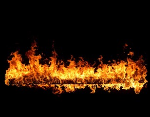 Fiery horizontal flame strip on black background
