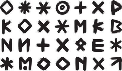 Brush stroke alphabet symbols and shapes vector