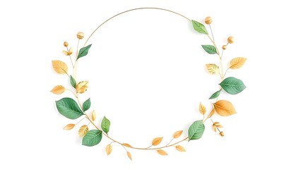 Fototapeta premium A circular wreath of watercolor leaves with gold accents, exuding artistic charm and harmony.