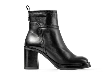 Female elegant high heeled leather ankle boots. Isolated on a white background with clipping path...