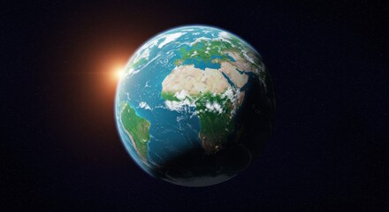 Fototapeta premium Earth from Space: Sunrise over Africa and Europe, Stars in the Background