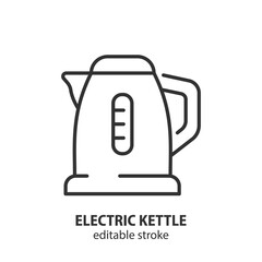 Obraz premium Electric kettle line icon. Kitchen appliance vector illustration. Editable stroke.
