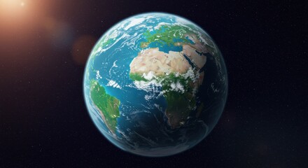 Fototapeta premium Earth from Space: Detailed View of Continents, Oceans, and Atmosphere with Starry Background