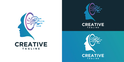 Human head, mind and technology logo design