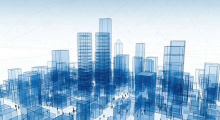 Obraz premium A blue wireframe city design showcases modern architecture