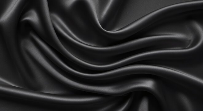 Elegance in Obsidian: This image captures the smooth, lustrous folds of luxurious black satin, embodying sophistication and opulence. The fabric drapes and flows