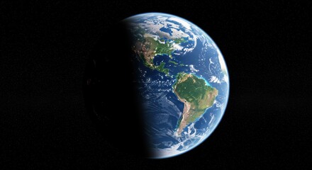 Earth from Space: Day and Night Hemispheres with Starry Background