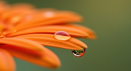 Dewdrop Jewel: Macro of Orange Gerbera Petal Reflecting Nature's Beauty