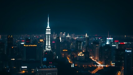 Fototapeta premium Nighttime city skyline glowing with lights, creating an abstract urban gradient.