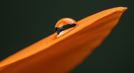 Dewdrop on Orange Petal: Macro Shot of Nature's Beauty and Delicate Balance