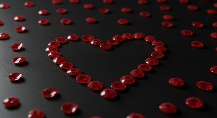 Ruby Heart: Faceted Gems Arranged in a Romantic Shape on Black Background