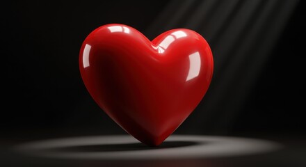 Luminous Red Heart: Spotlight on Love, Glossy Texture, Dark Backdrop