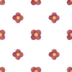 Abstract cute red mini flowers seamless pattern. Watercolor ornament isolated illustration from background. Girly concept, children's style for textile, stationery, packaging, interior decoration