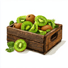 wooden box with kiwis
