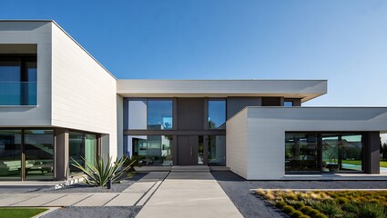 Modern luxury residence with large glass windows and clean architectural lines